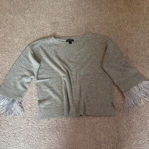 Gray Sweater with Feathered Sleeves